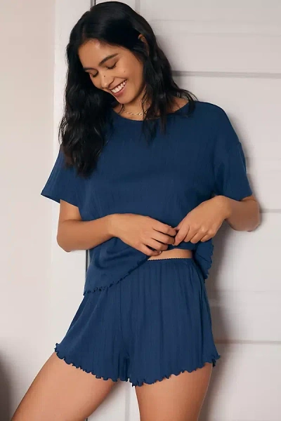 Eberjey Pointelle Pull-on Shorts In Blue