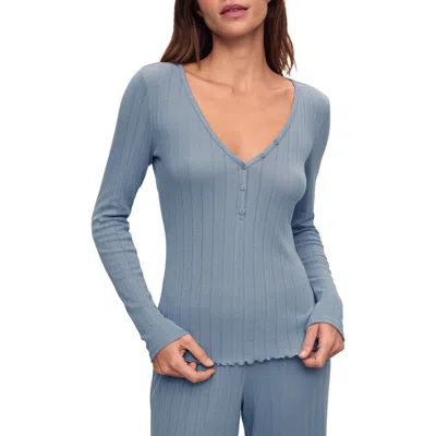 Eberjey Pointelle Rib Henley Pajama Top In Faded Denim