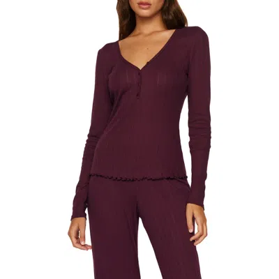 Eberjey Pointelle Rib Henley Pajama Top In Burgundy