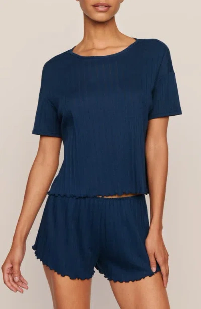 Eberjey Pointelle Short Sleeve Tee Navy In Blue