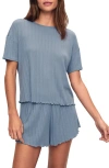Eberjey Pointelle Rib Pajama Shorts In Faded Denim