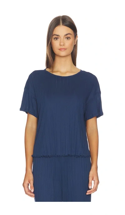 Eberjey Pointelle Short Sleeve Tee In Blue