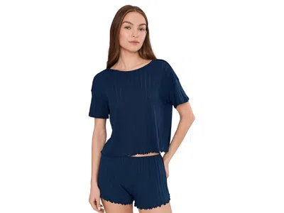 Eberjey Pointelle Short Sleeve T-shirts In Blue