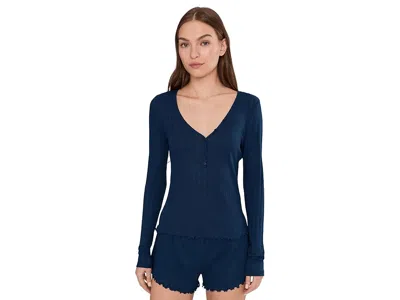 Eberjey Pointelle V-neck Henley In Blue