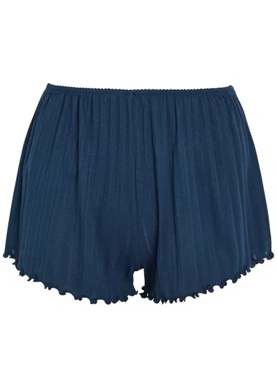 Eberjey Pointelle-knit Ruffled Shorts In Blue