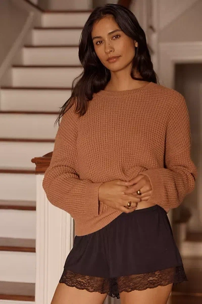 Eberjey Recycled Crew Neck Sweater In Brown
