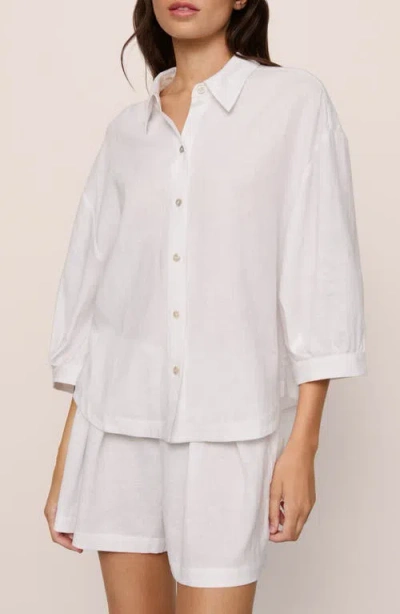 Eberjey Relaxed Linen Blend Button-up Sleep Shirt In White