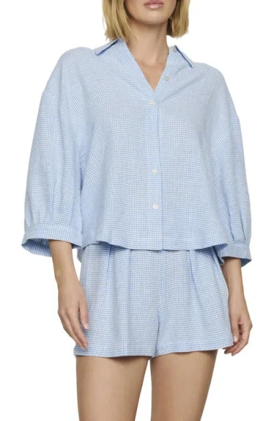Eberjey Relaxed Linen Blend Button-up Sleep Shirt In Blue