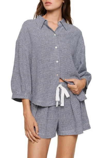 Eberjey Relaxed Tie Waist Linen Blend Shorts In Blue