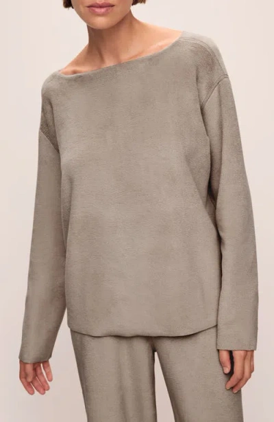 Eberjey Reversible Fleece Lounge Top In Toffee