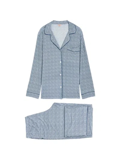 Eberjey Seashell-print Piped Pajamas Set In Blue