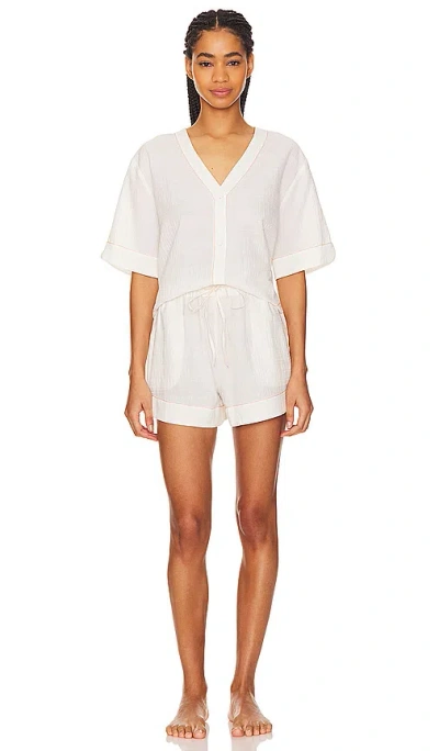 Eberjey Short Sleeve Top & Short Set In Ivory & Canyon Sunset