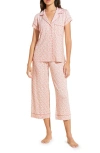 Eberjey Gisele Floral Print Capri Pajama Pants Set In Double Diamond Rouge Pink