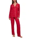 Eberjey Gisele Printed Long Pajama Set In Winter Wonderland Haute Red/ivory