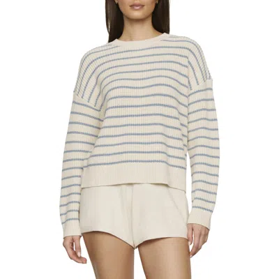 Eberjey Stripe Crewneck Cotton Blend Sweater In Neutral