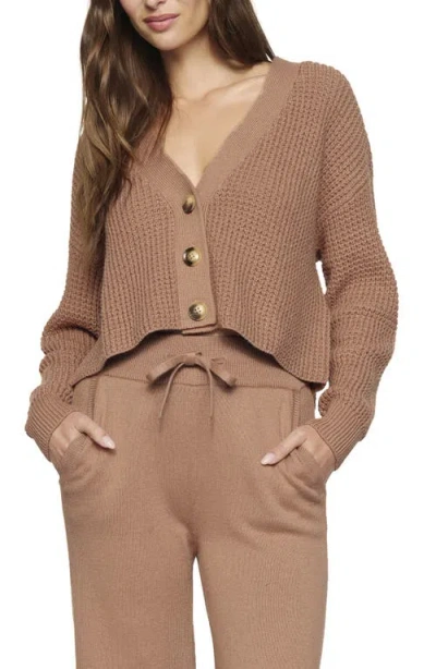 Eberjey Waffle Knit Crop Cardigan In Brown