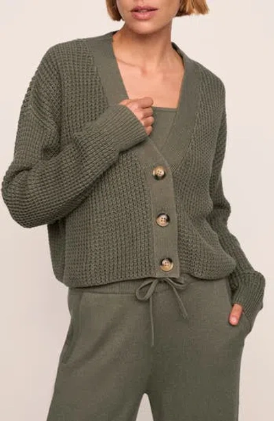 Eberjey Waffle Knit Crop Cardigan In Smokey Olive