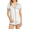 Shop Eberjey Whipstitch Jersey Short Pajamas In Ivory/navy