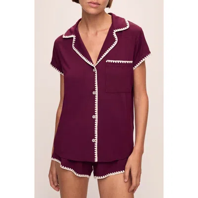 Eberjey Whipstitch Jersey Short Pajamas In Plum/ivory