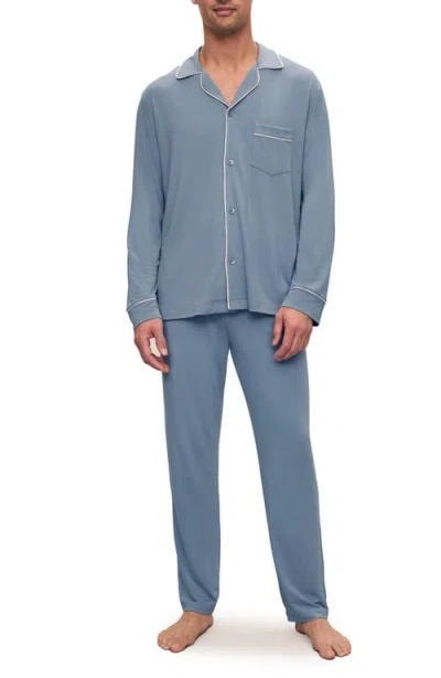 Eberjey William Jersey Knit Pajamas In Faded Denim/ivory