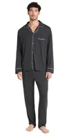 Eberjey William Contrast-piping Stretch-jersey Pyjama Set In Charcoal Heather/ivory