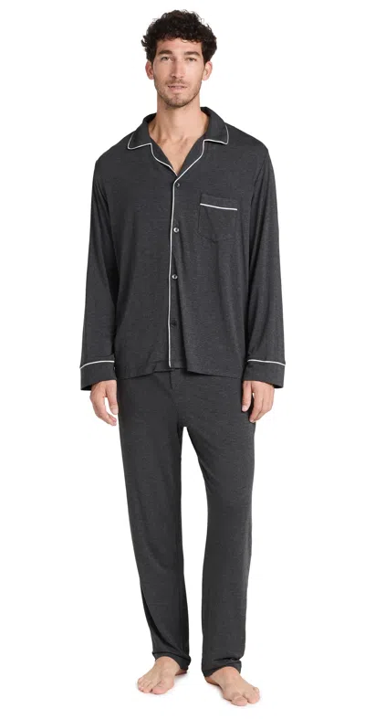 EBERJEY WILLIAM MODAL LONG PJ SET CHARCOAL HEATHER/IVORY