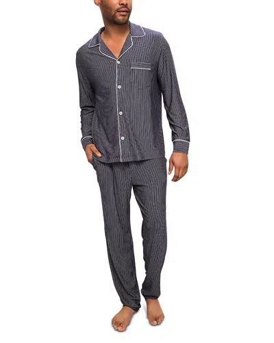 Eberjey William Pajama Set In Duo Stripe Navy/ivory