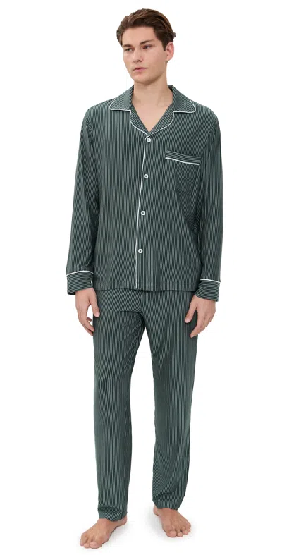 Eberjey William Printed Long Pj Set Duo Stripe Pine/ivory In Green