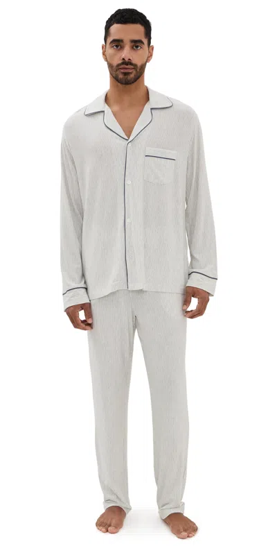 Eberjey William Printed Long Pj Set Heritage Stripe Lt Heather Grey