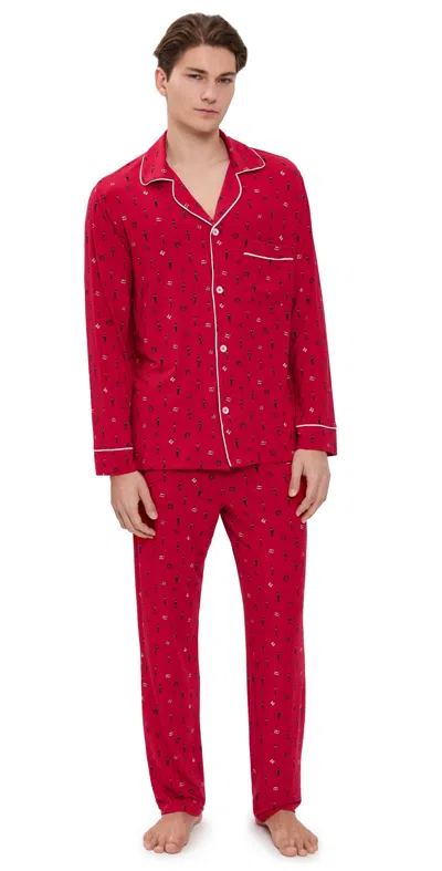 Eberjey William Printed Long Pj Set Nutcracker Holly Red/ivory In Multi