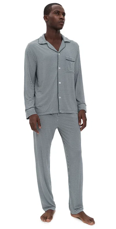Eberjey William Printed Pajama Set Cabin Check Ivory/pine In Blue
