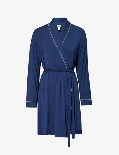 Eberjey Gisele Tie-belt Stretch-woven Jersey Robe In Blue