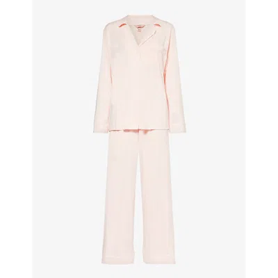 Eberjey Gisele Contrast-piping Stretch-woven Pyjama Set In Petal Pink/ivory