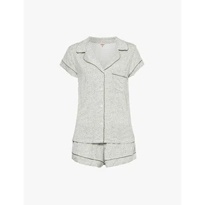 Eberjey Gisele Graphic-print Stretch-jersey Pyjamas In Spark Ivory/moss