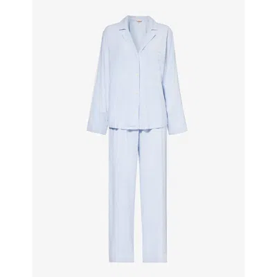 Eberjey Nautico Striped Cotton-blend Pyjamas In Wedgewood Blue/white