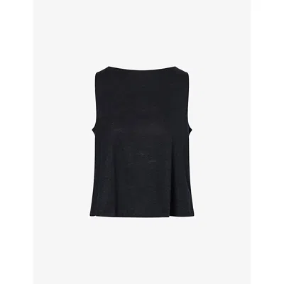 Eberjey Womens Boat-neck Crop Linen Tank Top Black