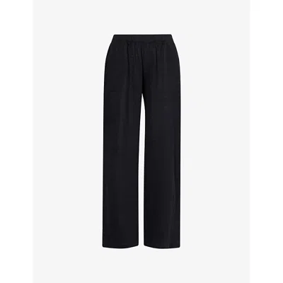 Eberjey Womens High-waist Wide-leg Linen Trousers Black