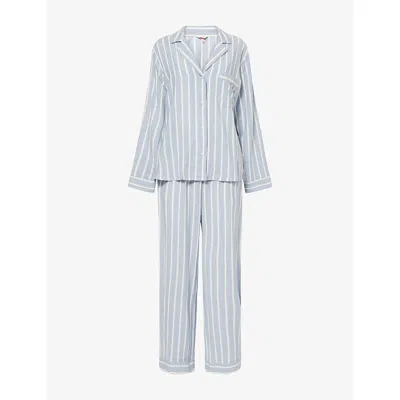 Eberjey Womens Clas Strip Slat Blu/ivor Nautico Striped Long-sleeve Cotton-blend Pyjama Set In Gray