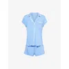 Eberjey Womens Frida Contrast-piping Stretch-jersey Pyjamas Cornflower Blue/white