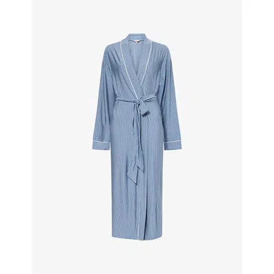 Eberjey Womens Duo Stripe Slate Blu/ivy Gisele Printed Stretch-jersey Robe In Blue