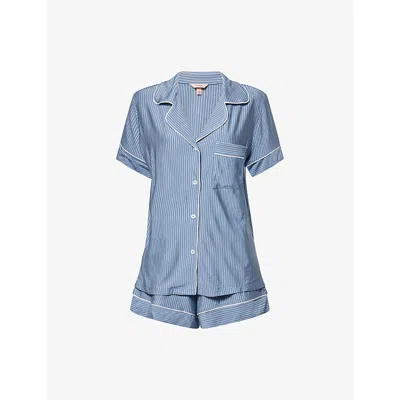 Eberjey Womens Duo Stripe Slate Blu/ivy Gisele Relaxed Short Modal-jersey Pyjama Set In Blue