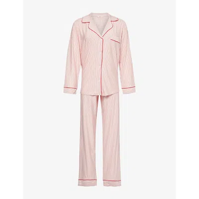 Eberjey Gisele Dot Printed Long Pajama Set In Duo Stripe Haute Red