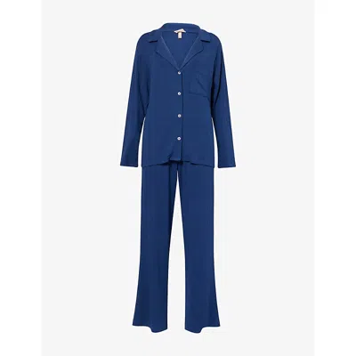 Eberjey Womens Navy Gisele Ribbed Stretch-woven Pyjama Set In Blue