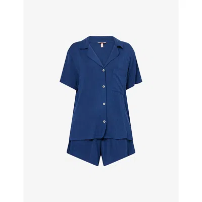 Eberjey Womens Navy Gisele Ribbed Stretch-woven Pyjama Set In Blue