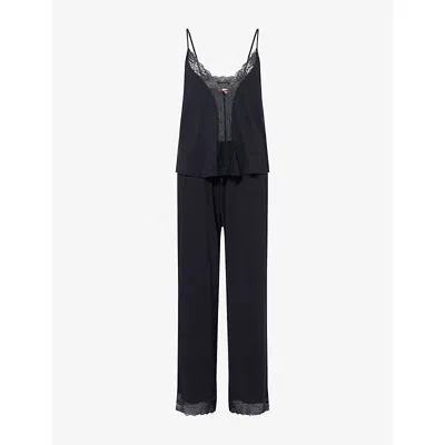 Eberjey Womens  Lara Lace-trim Stretch-jersey Pyjamas In Black