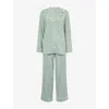 Eberjey Womens Eucalyptus/ivory Gisele Piped-trim Stretch-jersey Pyjamas Xxs In Eucalyptus/ivory