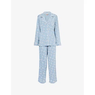 Eberjey Womens  Gisele Floral-pattern Stretch-jersey Pyjama Set In Faded Denim/ivory