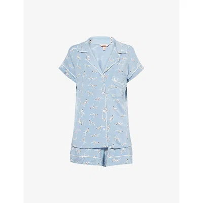 Eberjey Womens Gisele  Graphic-print Stretch-jersey Pyjamas Faded Denim/ivory Xs