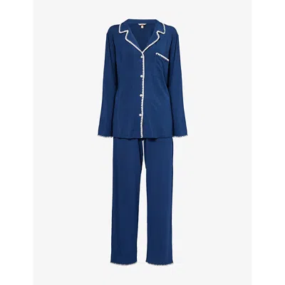 EBERJEY WOMENS EBERJEY FRIDA CONTRAST-PIPING STRETCH-JERSEY PYJAMAS