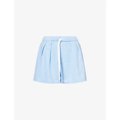 Eberjey Womens Relaxed Linen-blend Shorts Ging Wht/summer Blue